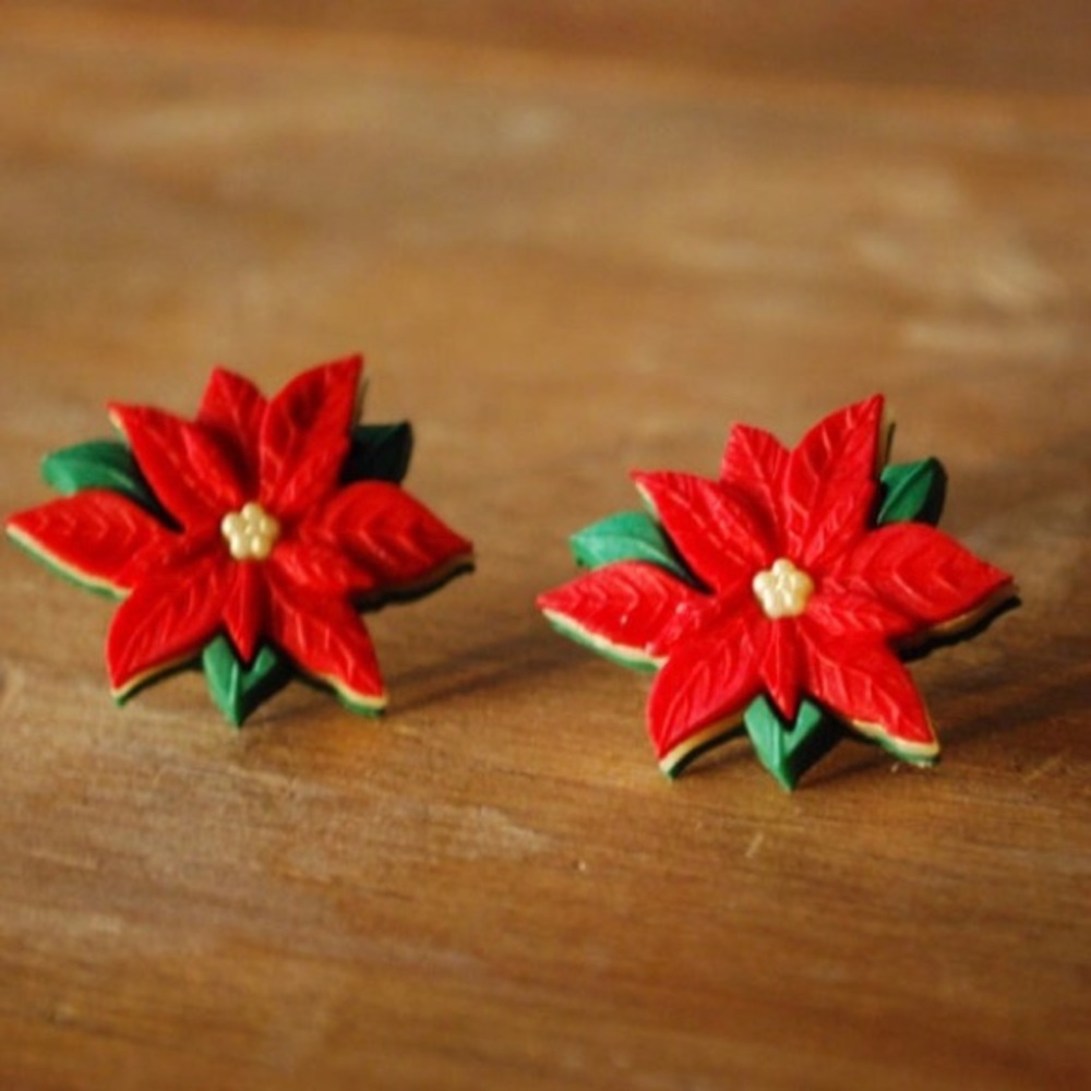 Poinsettia Earrings - Christmas Earrings 🎄